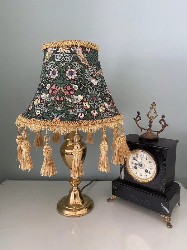 William Morris Fringed beaded vintage lampshade