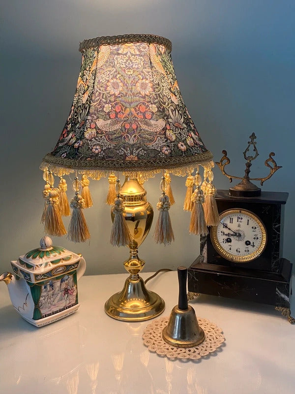 William Morris Fringed beaded vintage lampshade