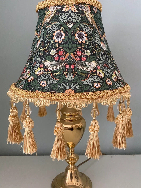 William Morris Fringed beaded vintage lampshade