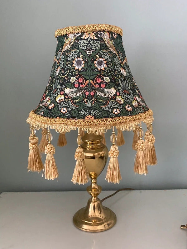 William Morris Fringed beaded vintage lampshade