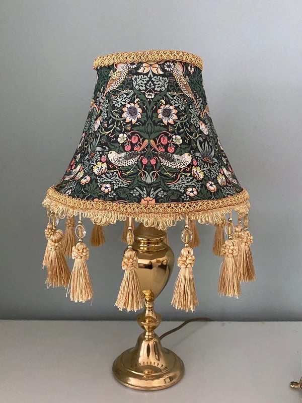 William Morris Fringed beaded vintage lampshade