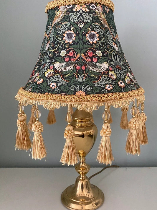 William Morris Fringed beaded vintage lampshade