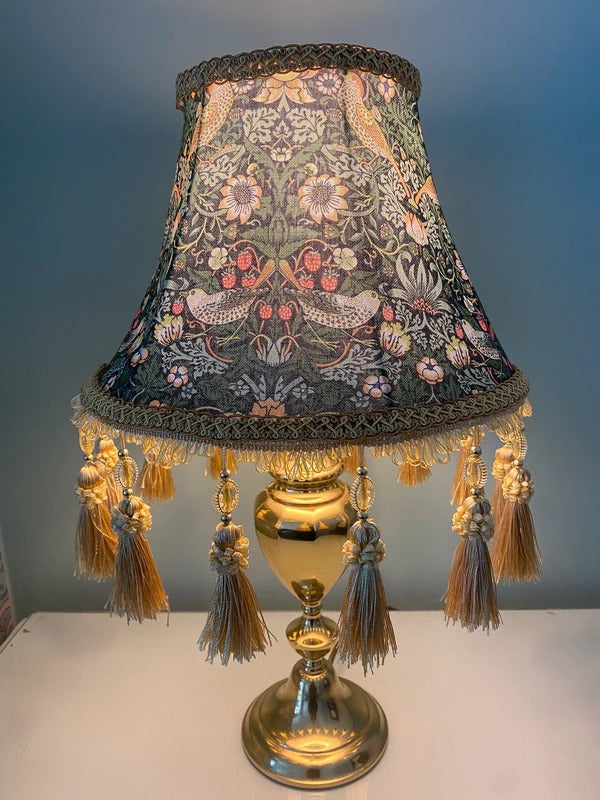 William Morris Fringed beaded vintage lampshade
