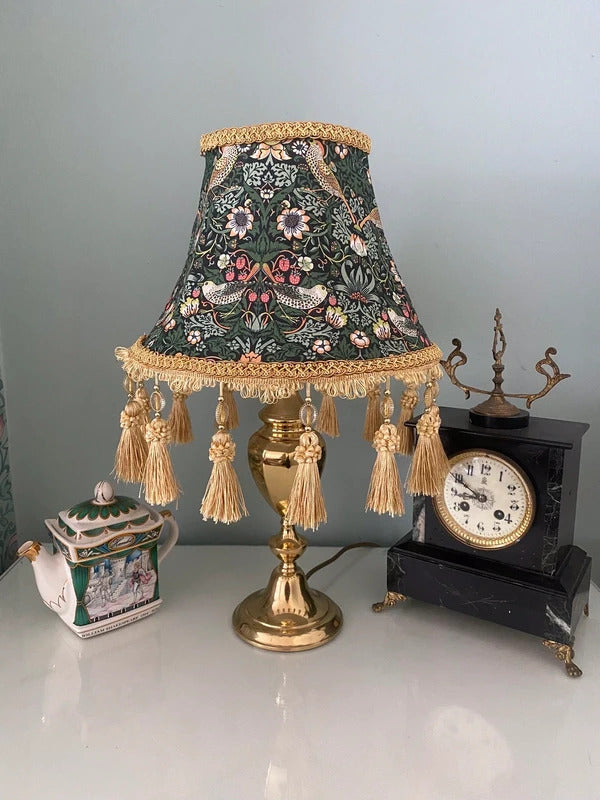 William Morris Fringed beaded vintage lampshade