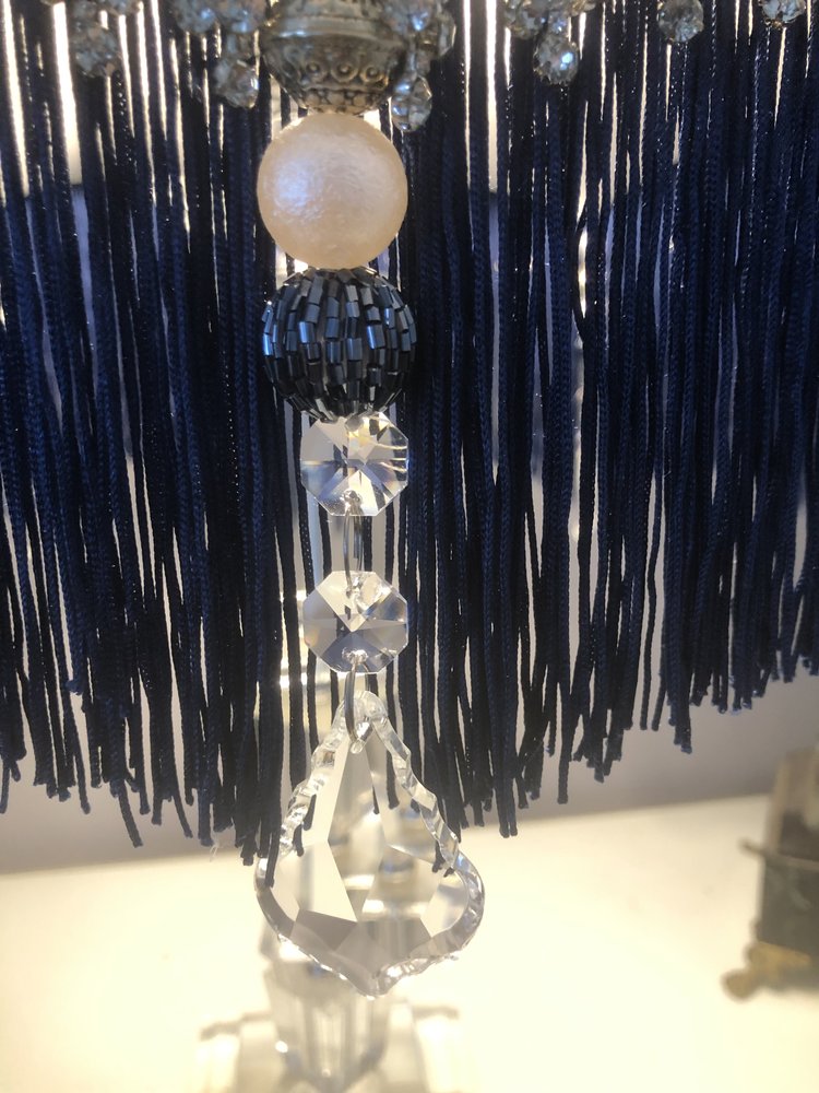 diamante beaded tassel detail blue ,white and crystal glass droppers